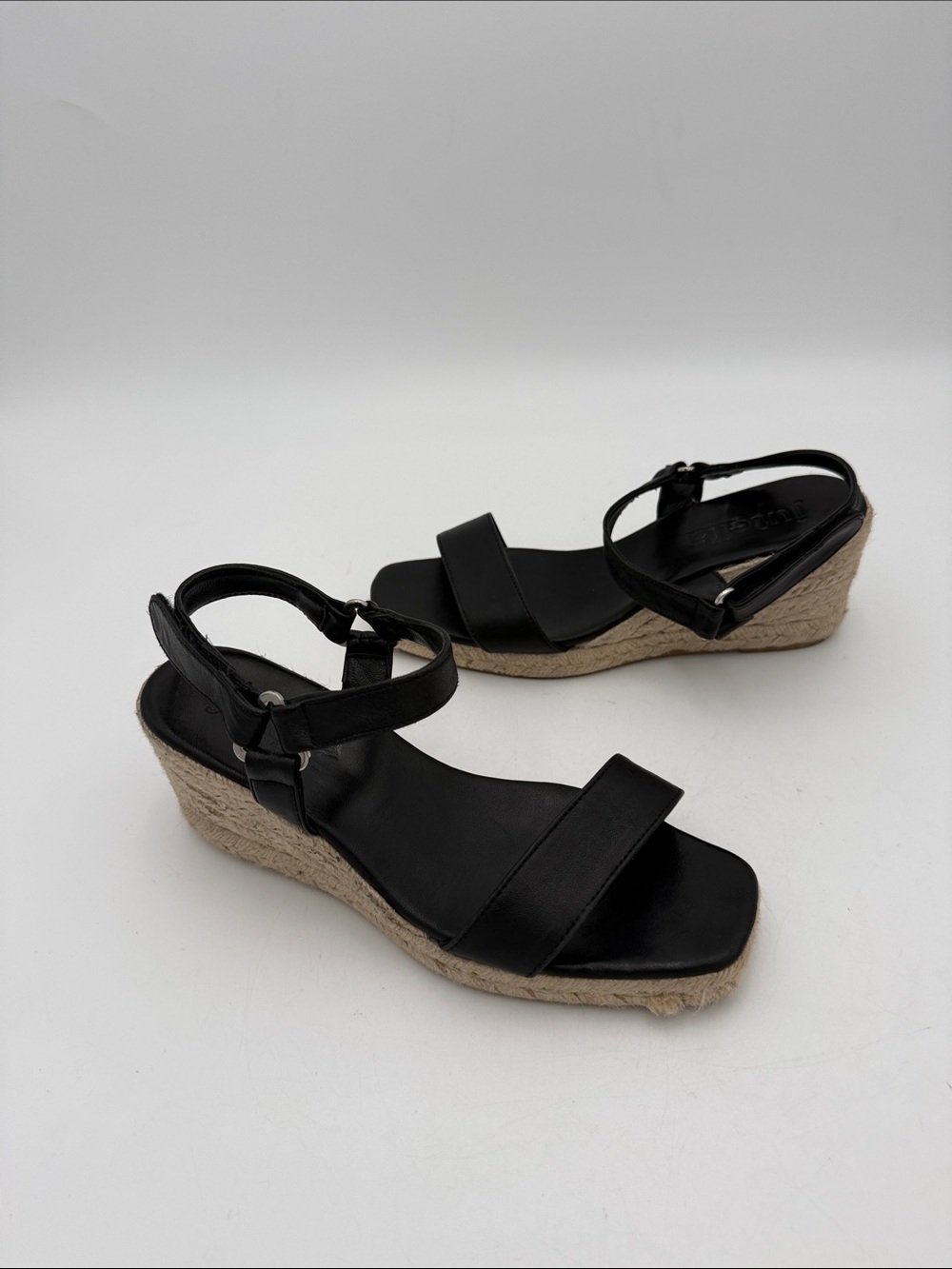 Jutelia Black Espadrille Wedge Sandals - Women 8 leather upper casual office Y2K